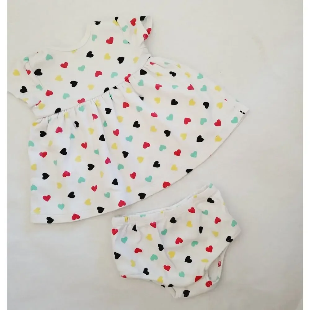Little Me cotton heart dress / bloomers 3M